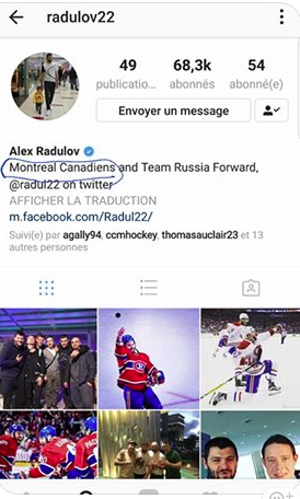 Alex Radulov...Est toujours un membre du CH...sur INSTAGRAM...