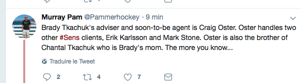 Brady Tkachuk veut convaincre Erik Karlsson et Mark Stone de rester à Ottawa...au-delà de l'année prochaine..
