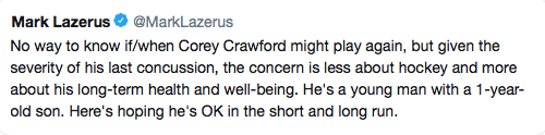 Ce n'est plus une question de hockey, mais de qualité de vie pour Corey Crawford...