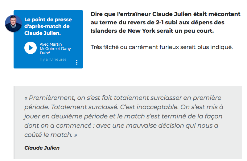 Claude Julien semblait ABATTU en conférence de presse