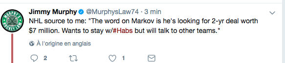  Jamais Markov va signer pour seulement 3,5 M$ par année...