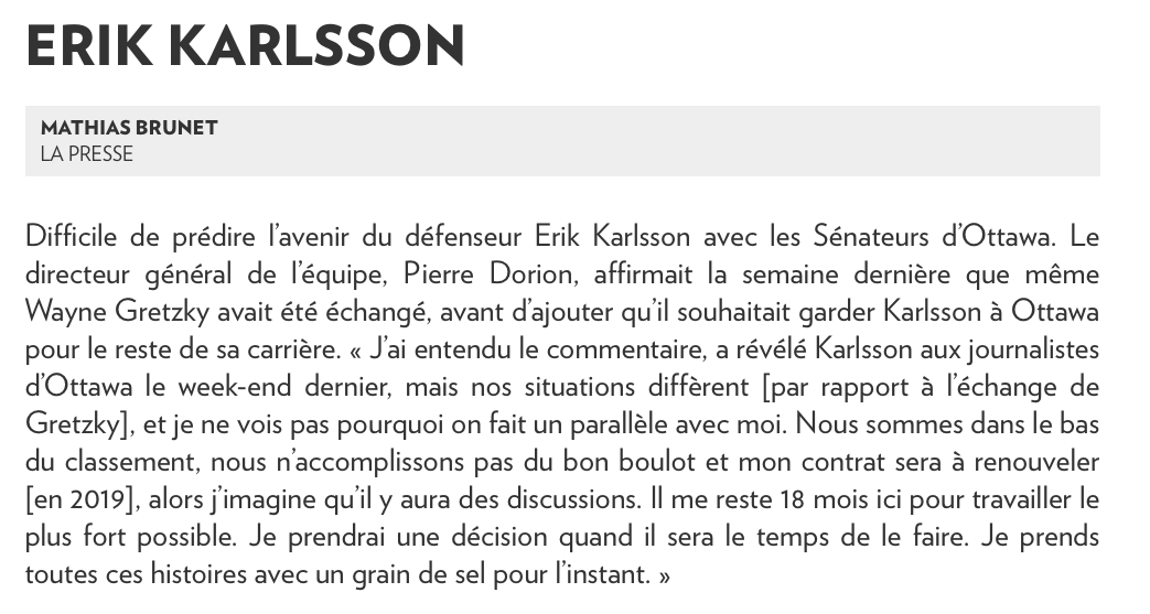 La TENSION MONTE entre Erik Karlsson et Pierre Dorion..