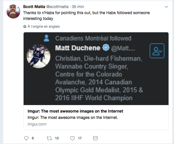  Le Canadien de Montréal a SUIVI...Matt Duchene aujourd'hui??????
