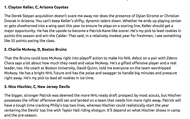  Le TOP 10 des candidats pour le Calder...selon le Hockey News...