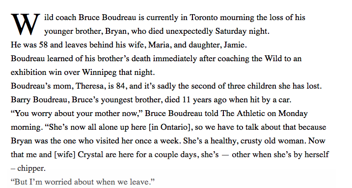 Les deux frères de Bruce Boudreau...sont MORTS..