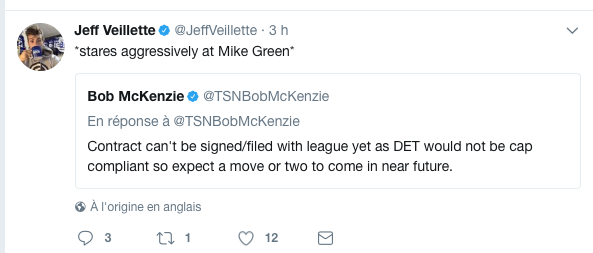 Malgré son début de saison de MALADE MENTAL..Marc Bergevin ne semble toujours pas intéressé à Mike Green....