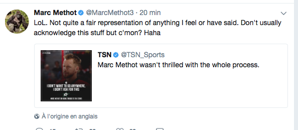 Marc Methot est en TA...contre TSN...