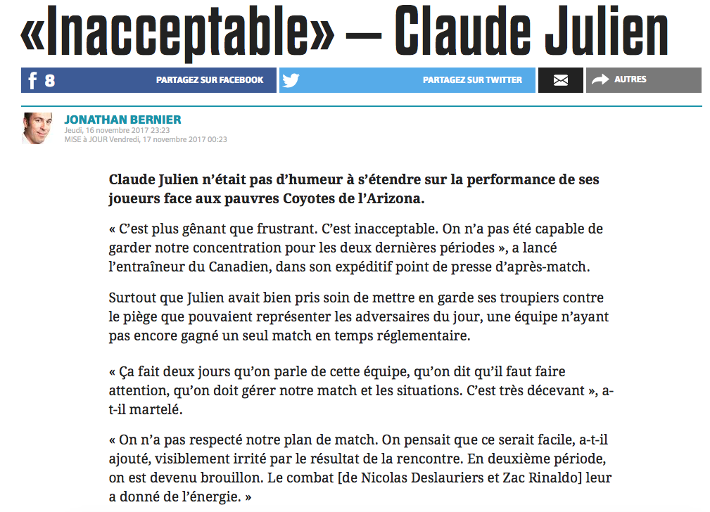 Nicolas Deslauriers..Répond à Claude Julien...