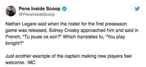 WOW...Sidney Crosby parle en français au francophones de l'équipe...