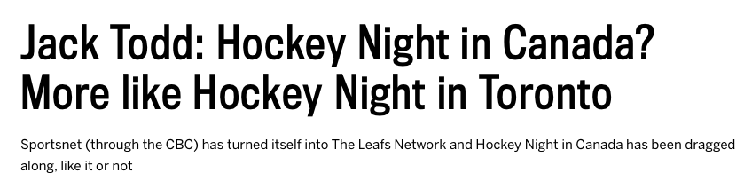 Hockey NIGHT in Canada ou Hockey night in TORONTO?