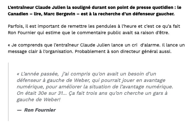 Ron Fournier comprend Claude Julien...D'avoir VISÉ son DG...