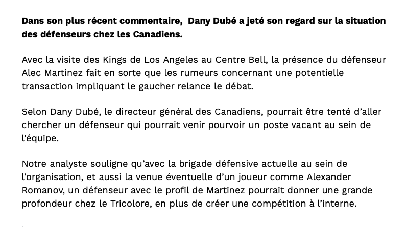 Alec Martinez à Montréal: au tour de Dany Dubé...