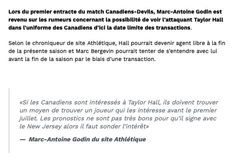 Au tour de Marc-Antoine Godin d'envoyer Taylor Hall à Montréal....