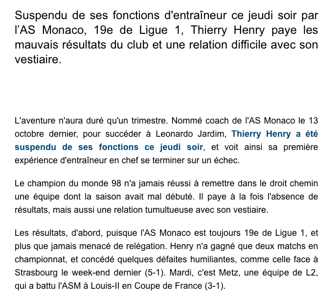 Avant Montréal, Thierry a été CONGÉDIÉ après 3 mois à Monaco....