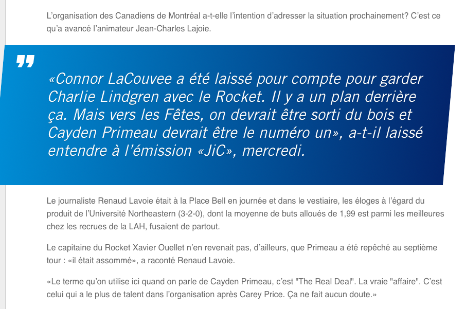 Cayden Primeau: Jean-Charles vs Renaud...