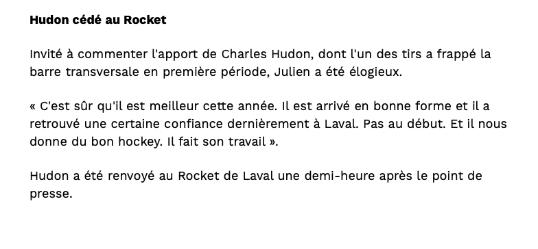 Claude Julien envoie un autre MESSAGE CLAIR à Marc Bergevin..