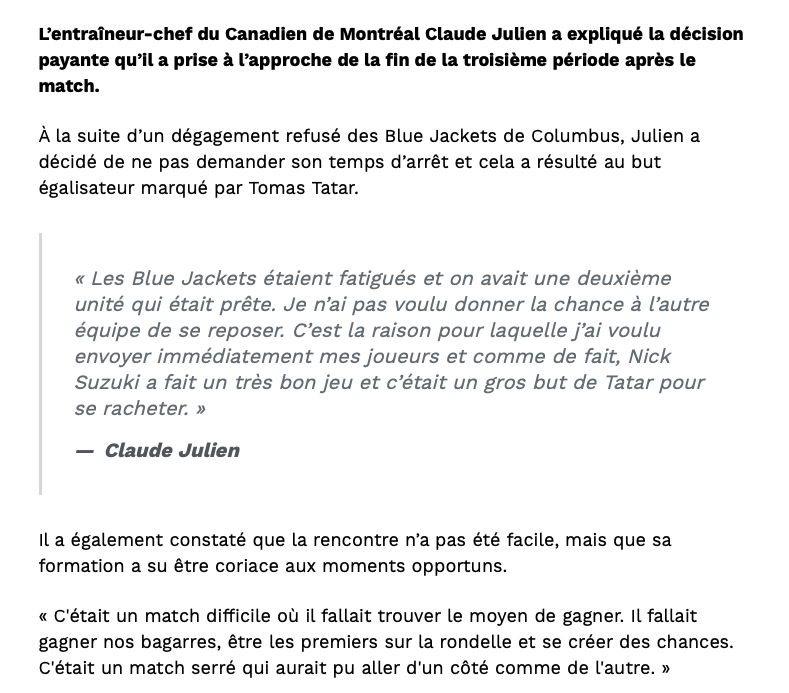 Claude Julien gagne un autre POINT pour le JACK-ADAMS....
