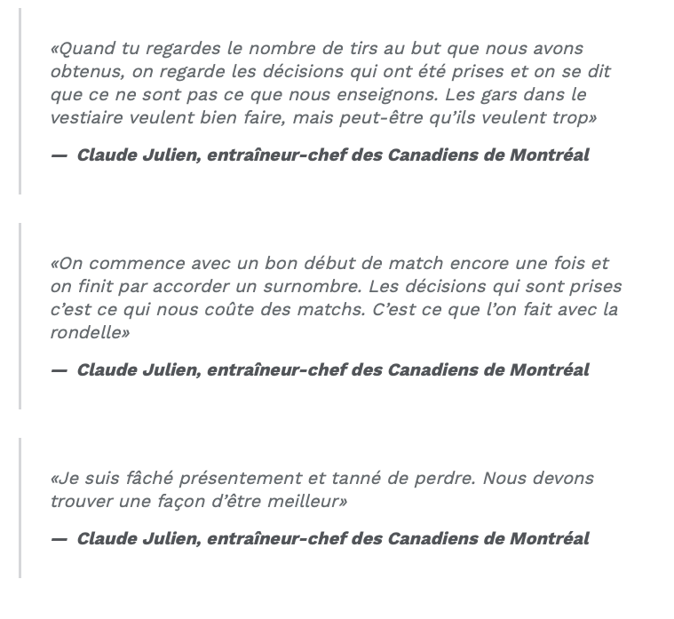 Claude Julien parle exactement comme Michel Therrien...avant son CONGÉDIEMENT...