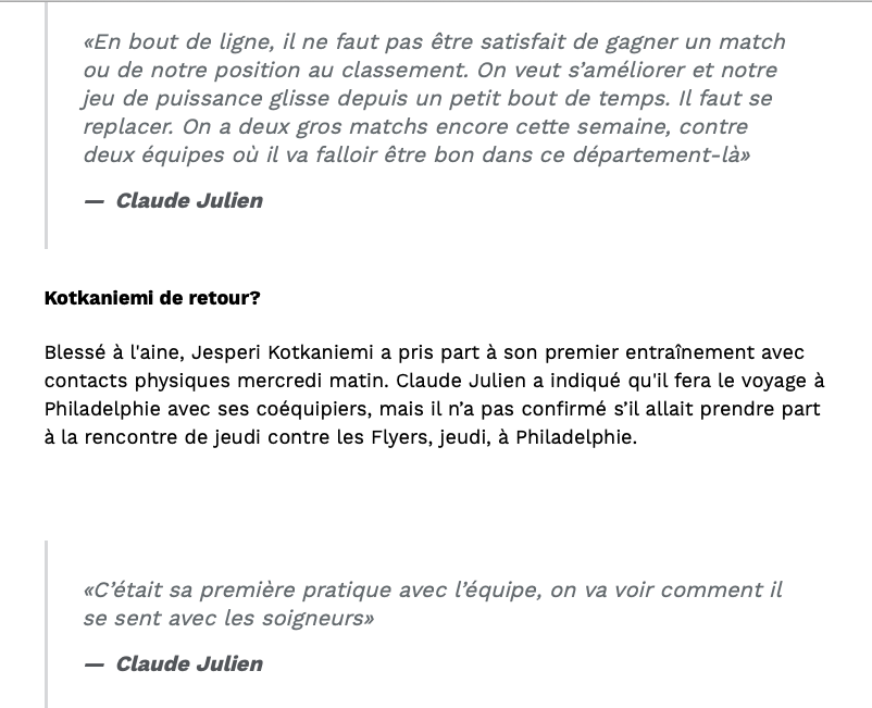 Claude Julien PÈTE une COCHE à L'ENTRAÎNEMENT..