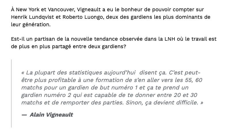 Alain Vigneault....a le CUL BÉNI avec ses gardiens...
