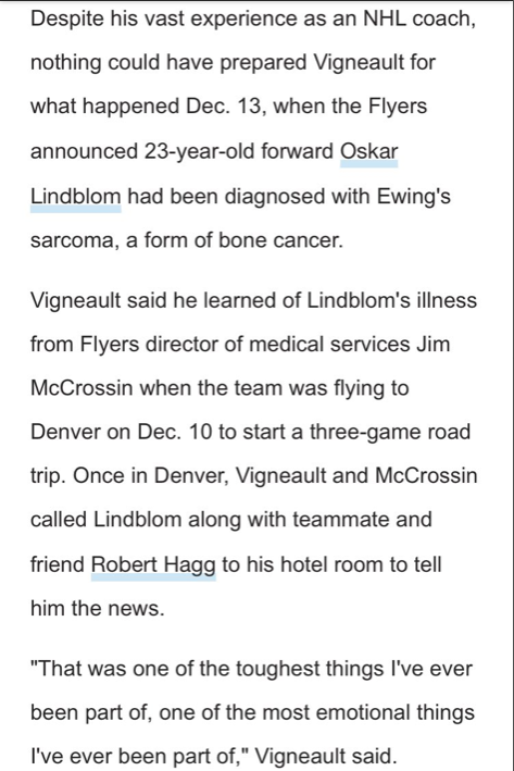 Alain Vigneault...est celui qui a appris le CANCER des OS...à Oscar Lindblom...