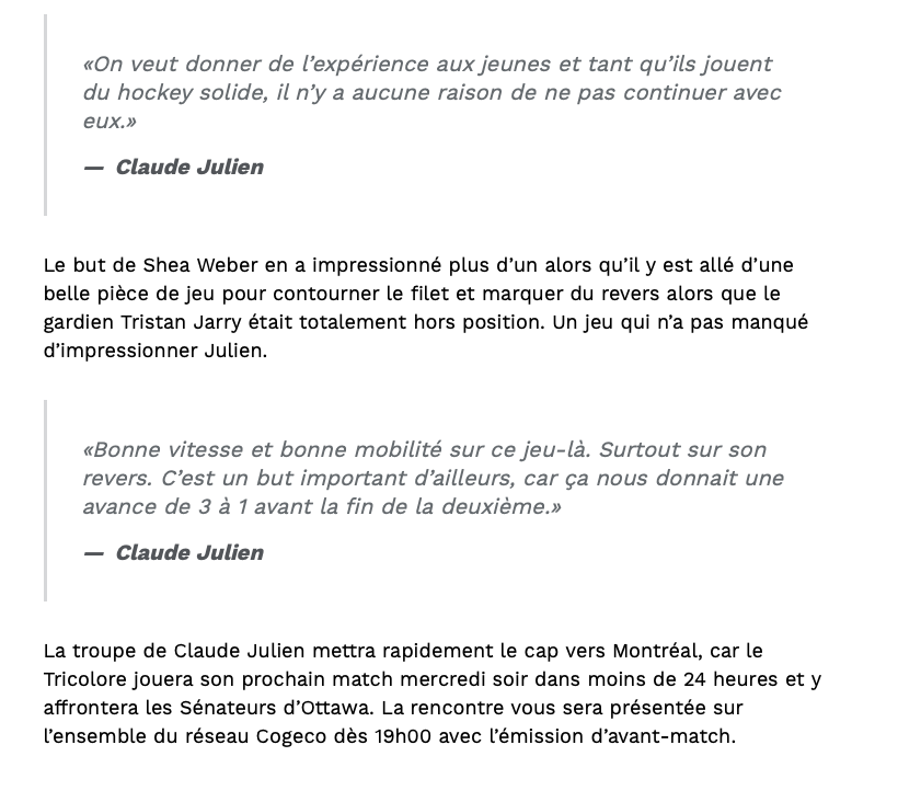 Claude Julien fait maintenant CONFIANCE aux JEUNES!!!!!