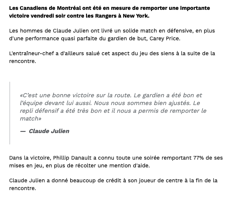 Claude Julien veut vraiment que Phil Danault gagne le SELKE...