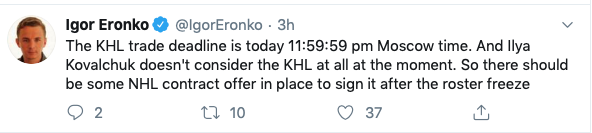 Le TRADE FREEZE dans la KHL est effectif à partir de MINUIT ce soir...