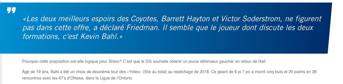 Taylor Hall: L'offre des Coyotes se précise..