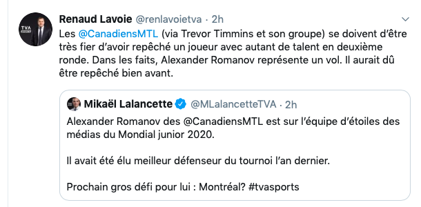 Renaud Lavoie va se faire engager par le CH quand TVA Sports va fermer...