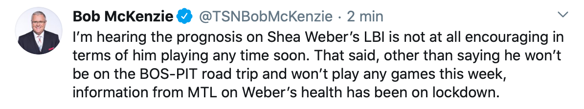 Bob McKenzie confirme que Shea Weber...