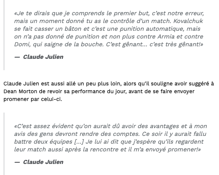 Carey Price a HUMILIÉ Claude Julien..