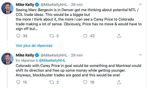 Carey Price au Colorado selon le RÉPUTÉ JOURNALISTE de NHL NETWORK!!!!