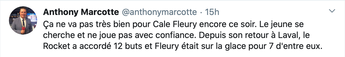 Claude Julien a réussi à SCRAPER Cale Fleury...
