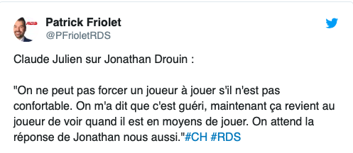 Jonathan Drouin VISÉ par Claude Julien?