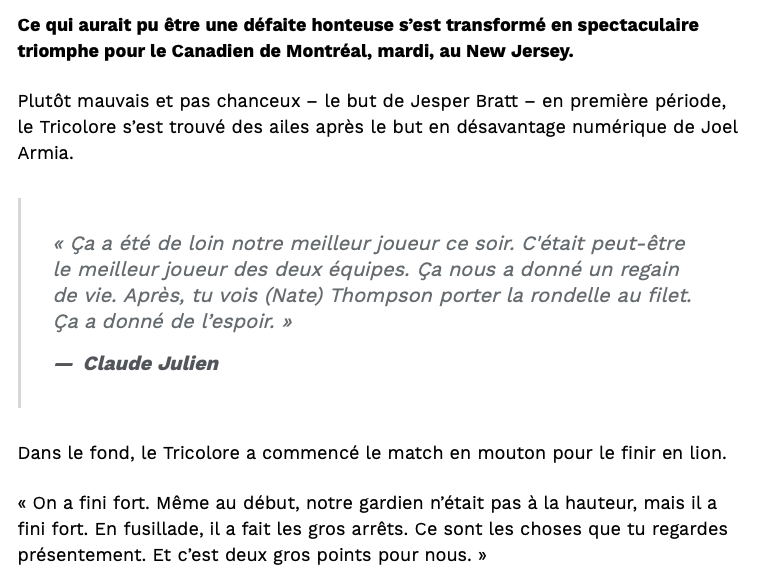 Selon Claude Julien....