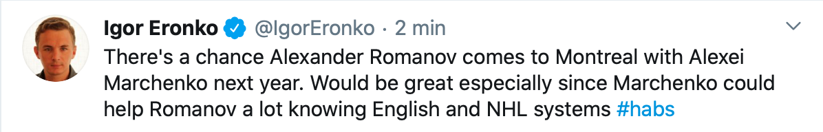 Selon un journaliste Russe, Romanov viendrait à Montréal avec un coéquipier ?