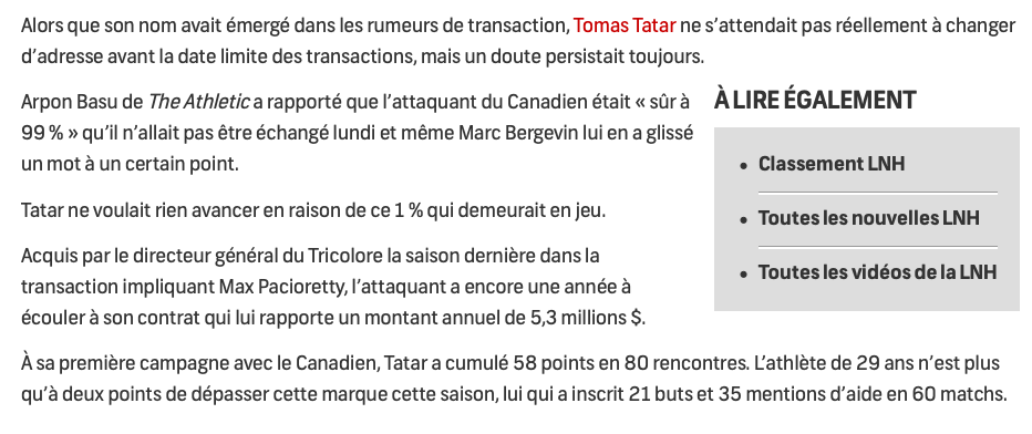 Tomas Tatar confirme..Que Marc Bergevin...