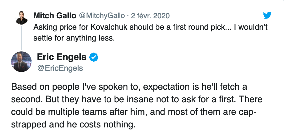 Un choix de première ronde pour Kovalchuk ?