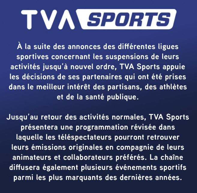 Ça va RIEN CHANGER pour TVA Sports...