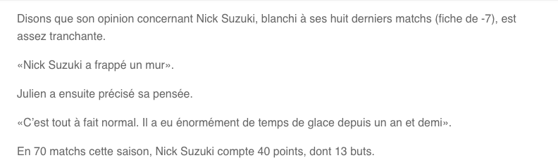 Claude Julien lance Nick Suzuki...DANS LE MUR!!!!