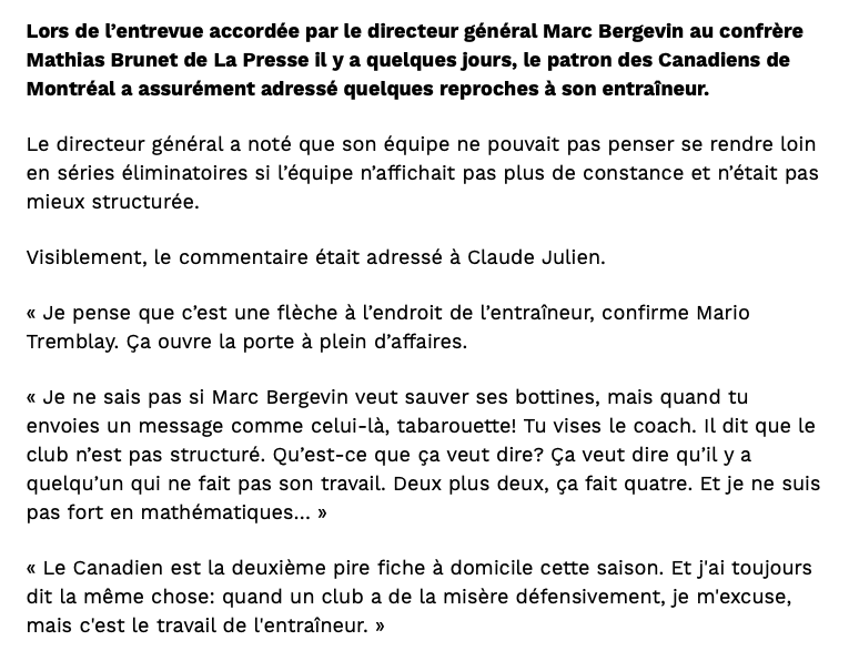 Le but de l'entrevue de Marc Bergevin...était de VISER Claude Julien...
