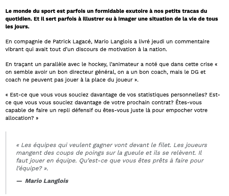 Mario Langlois ne parle pas à Jonathan Drouin..
