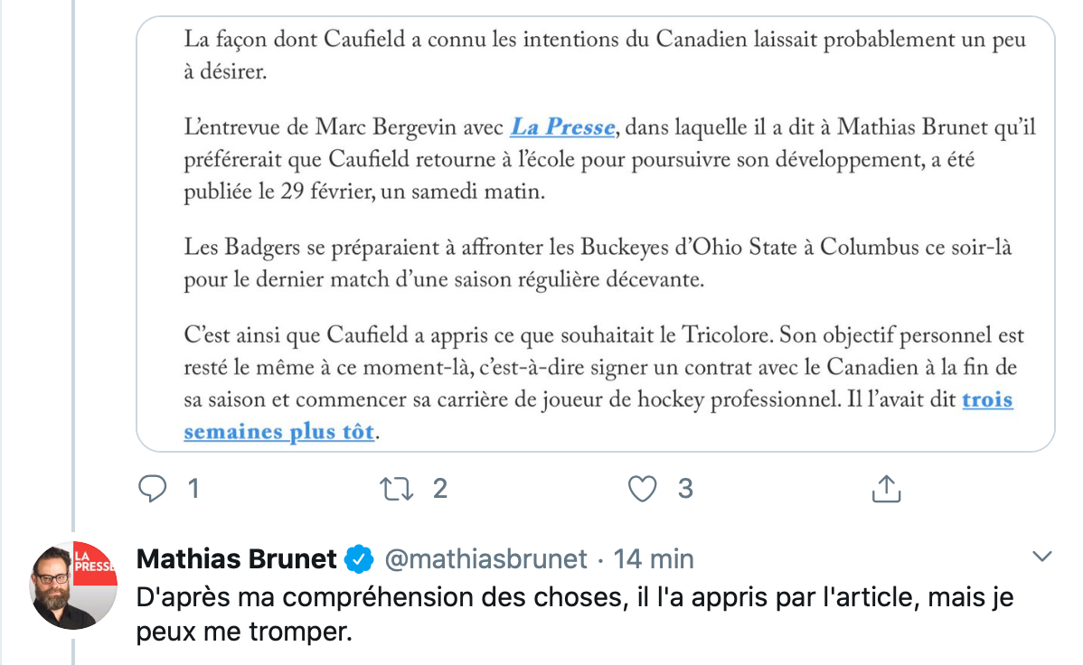 Mathias Brunet confirme que Marc Bergevin...