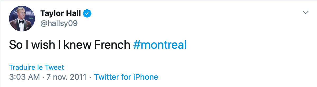 Un vieux tweet de Taylor Hall devient viral à Montréal...