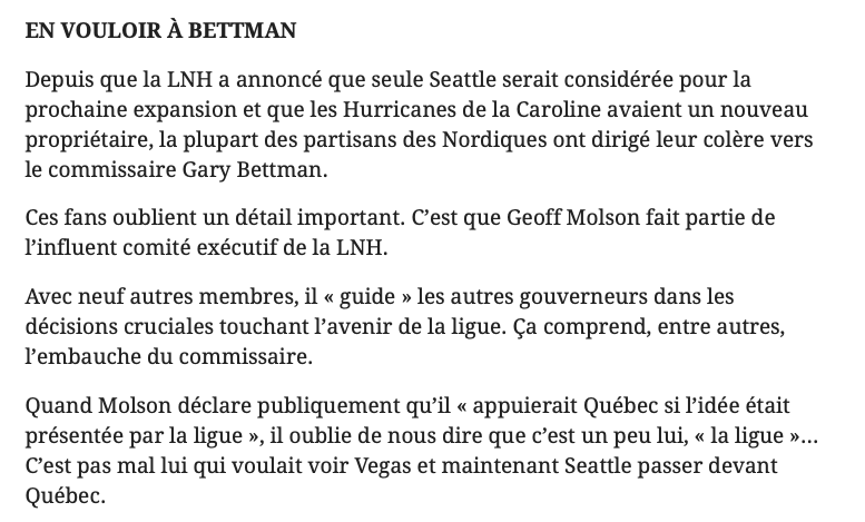 Comment Geoff Molson peut-il MENTIR à la ville de Québec IMPUNÉMENT?