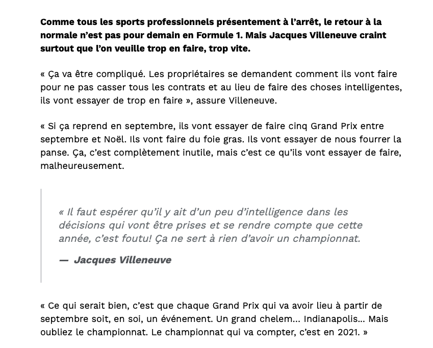 Jacques Villeneuve VISE la FI...et la LNH...