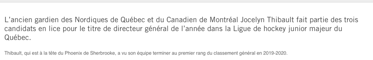 Jocelyn Thibault DG du Canadien de Montréal...
