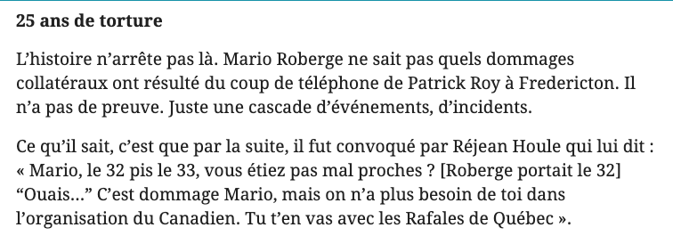 Mario Roberge...TRAHI par Patrick Roy...