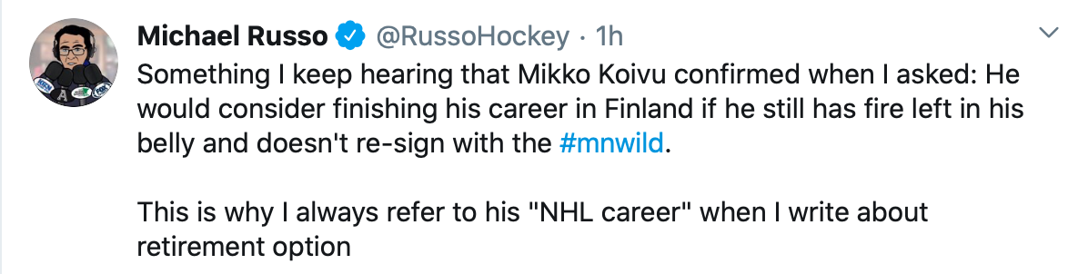 Mikko Koivu en Finlande pour finir sa carrière...
